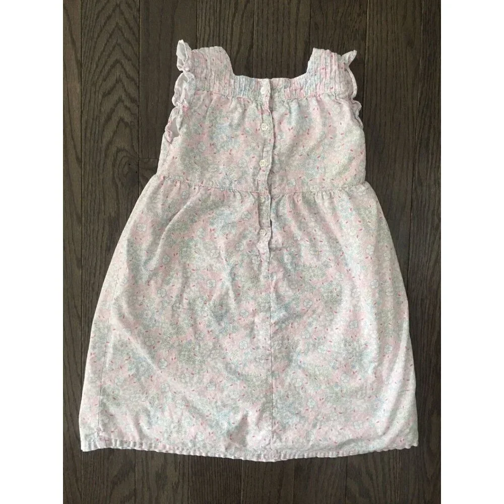 Baby Gap Dress Girl Sz 4 White Floral Print Ruffle Sleeves Casual‎ Sundress